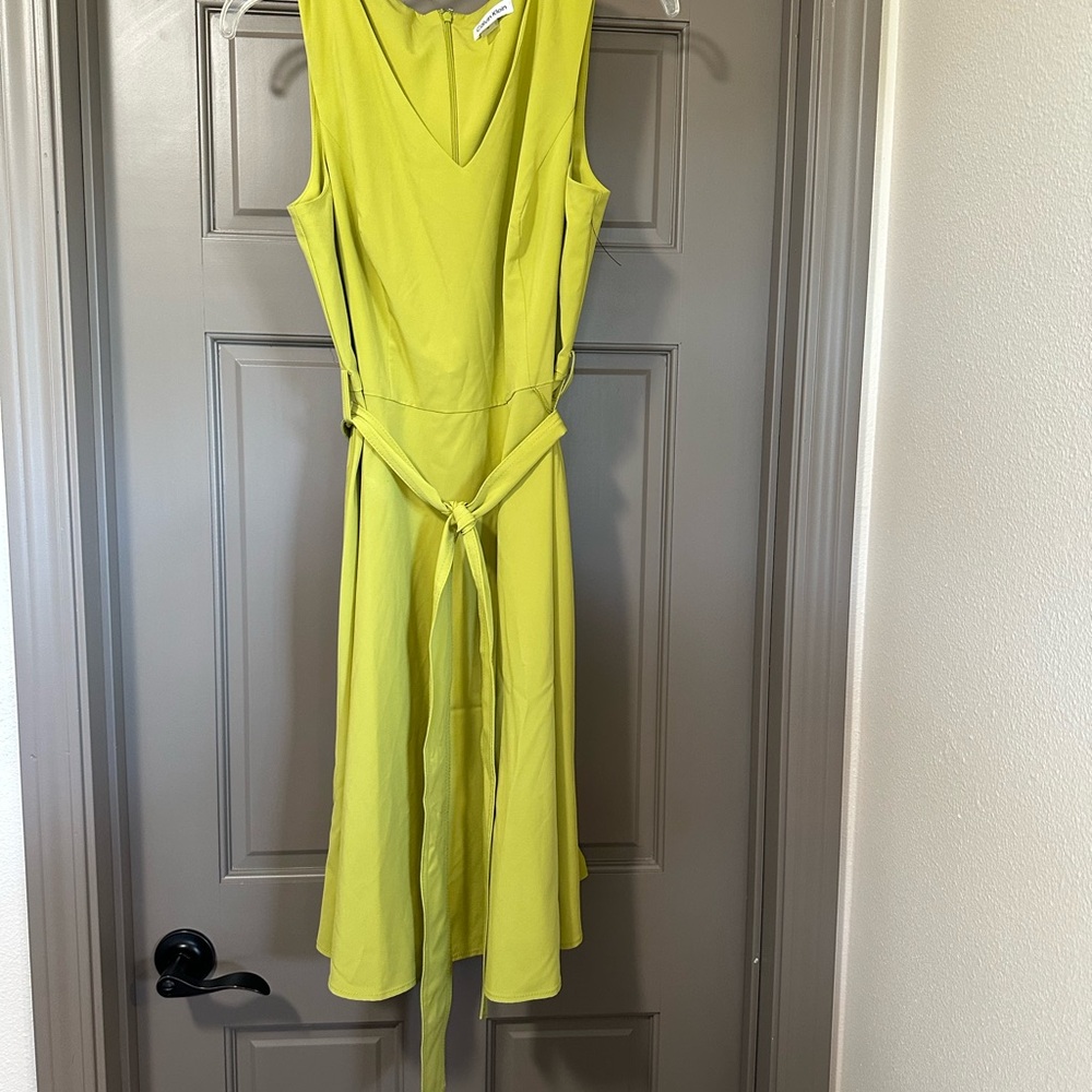 Calvin Klein Sleeveless Tie-Waist Lime Celadon Green Midi Dress